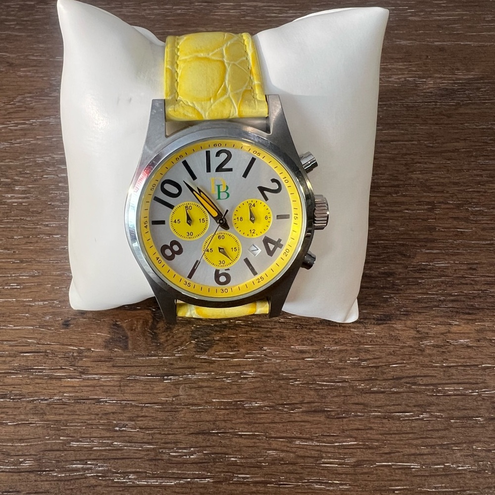 Dooney & Bourke Yellow Genuine Leather and Stainless Steel Chronograph Watch